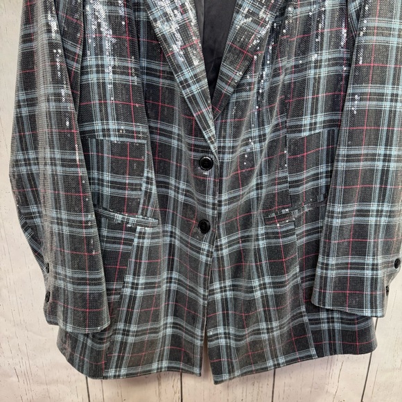 Torrid Plaid Sequin Blazer Gray Black Chic Glam Plus Size 5X Casual Artsy - Picture 8 of 15
